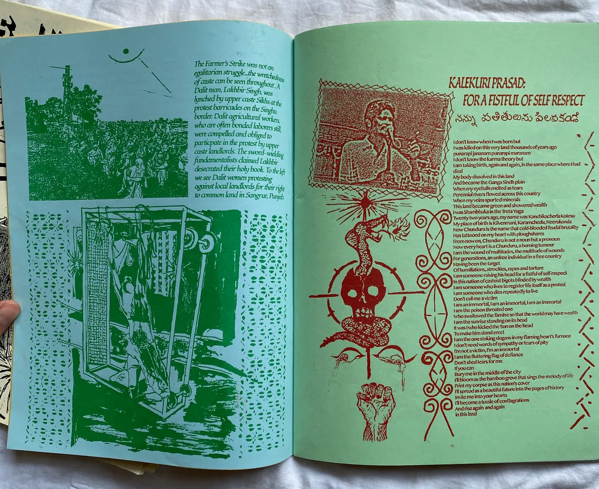 Dues pàgines del fanzine Shadow Comms plenes de dibuixos i textos polítics