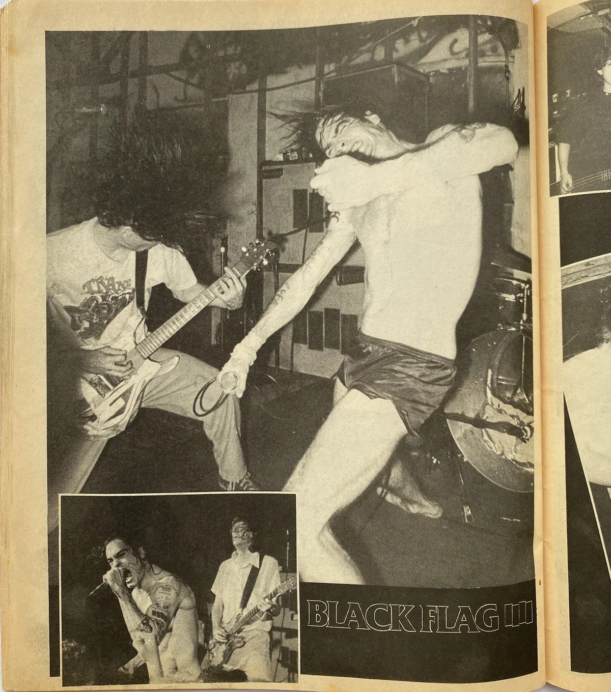 Imatges de la banda punk Black Flag, amb el seu vocalista, Henry Rollins cridant i actuant
